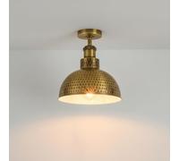 Vintage Flush mount ceiling Light E27 Vintage Yellow Brass Hammered Finish 26cm Dome Shade Industrial Ceiling Lighting Fixture for Kitchen Dining Room Bedroom Easy Fit Anti Rust Durable Metal