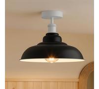 Vintage Flush Mount Ceiling Lighting E27 Holder with 32cm Black Inner White Lampshade Easy Fit Premium Quality Anti Rust Durable Metal Semi Flush Light Fitting for Kitchen Bedroom Livingroom (Black)