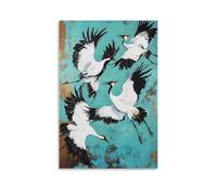 Vintage Flying Cranes Japanese Aesthetic Wall Art, Elegant Oriental Style, Hanging Paintings Poster for Home Living Room Bedroom Classic Interior Decor 12x18inch(30x45cm)