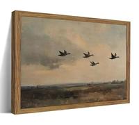 Vintage Flying Duck Wall Art, Retro Rustic Birds Landscape Wall Decor Paintings, Nature Wilderness Hunting Animal Posters Prints Pictures for Bedroom Living Room Office 8x10 Inch Wood Framed