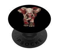 Vintage Folk Art Red Patchwork Elephant PopSockets Adhesive PopGrip