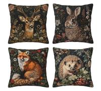 Vintage Forest Animals Pillows Cover Set of 4 Deer Fox Rabbit Hedgehog Decor Throw Pillow Covers Wildlife Pillowcase Cushion Case Pillow Decorative for Couch Sofa Home Office Outdoors 18x18 Inch