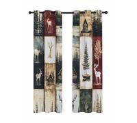 Vintage Forest Blackout Curtains for Bedroom Living Room, Deer Lake Building Distressed Patchwork 84 In Long Thermal Insulated Room Darkening Drapes Grommet Window Treatments, 52 x 84 In