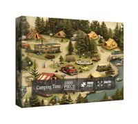 Vintage Forest Camping Puzzle for Adults 1000 Pieces, Rv Outdoor Lake Scenic Jigsaw Puzzles, Cozy Nature Family Campsite Puzzle