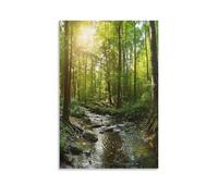 Vintage Forest Landscape Canvas Wall Art, Nature Stream Sunlit Trees Picture Painting on Canvas, Print Poster Decoration Artwork for Home Living Room Bedroom Wall Decor Unframe 20x30inch(50x75cm)