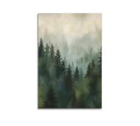 Vintage Forest Print Cloudy Forest Painting Rustic Tree Wall Decor Green Trees Wall Art Nature Landscape Painting Pine Tree Wall Art Canvas Wall Art For Room Decor Aesthetic Wall Decor Poster Decorati