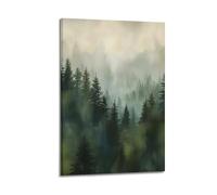 Vintage Forest Print Cloudy Forest Painting Rustic Tree Wall Decor Green Trees Wall Art Nature Landscape Painting Pine Tree Wall Art Canvas Wall Art For Room Decor Aesthetic Wall Decor Poster Decorati