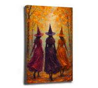 Vintage Forest Three Witches Canvas Art Print Witch-Inspired Gothic Wall Art Mythical Oil Painting Style Canvas Print Vertical Home Decor for Living Room Office Witchcraft Poster Gift