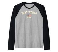 Vintage Fort Worth USA American Flag Texas Souvenir Retro Raglan Baseball Tee