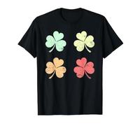 Vintage Four Leaf Clover Lucky Shamrock Retro Illustration Value Graphic T-Shirt, Men, Black, L