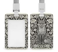 Vintage Fox Block Print Floral Border ID Badge Holder Retractable Clip Card Holder Card Protector Name Badge Name Tag for Work Office Doctor Nurse