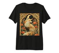 Vintage Fox Botanical Poppy Floral Gothic Arch Art Premium T-Shirt