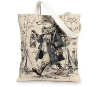 Vintage Fox Canvas Tote Bags, Artistic Woodland Animal Design Reusable Grocery Bags, Lightweight Washable Shoulder Strap Canvas Bags for Travel Outdoor Shopping 13x15 Inch