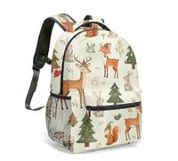 Vintage Fox Deer Print Backpack 16 Inch Woodland Forest Camping Illustration Daypack Animals Scenery Artistic Rucksack for Travel (08)
