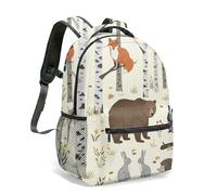 Vintage Fox Deer Print Backpack 16 Inch Woodland Forest Camping Illustration Daypack Animals Scenery Artistic Rucksack for Travel (09)