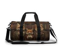 Vintage Fox Family in A Classical Library Travel Gym Bag for Women Men Cylindrical Duffle Bag Sport Workout Bag with Shoulder Strap