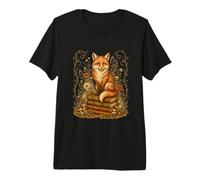 Vintage Fox Reading Books Floral Cottagecore Book Lover Premium T-Shirt