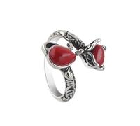 Vintage Fox Ring for Women Simulated Red Agate Animal Wrap Band Punk Fashion Adjustable Open Rings Unique Boho Statement Dainty Stackable Finger Ring Delicate Jewelry