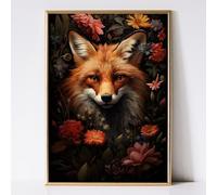 Vintage Fox Wall Art Canvas Moody Animal Poster Vintage Fox Art Prints Animal Portrait Pictures Red Fox Canvas Prints Wild Animals Artwork Fox Portrait Paintings Gothic Flowers Art 16x24inch No Frame