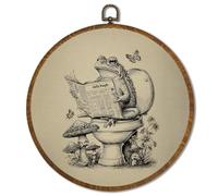 Vintage Fox Wall Art Decor 10x10 Inch, Vintage Animal Circular Wall Art Framed Canvas Print Decor, Fox in the Forest Oil Painting Country Art for Living Room, Office, Neutral Retro Artwork (Frog)