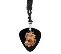 Vintage Fox with Flames Womens Guitar Pick Necklace for Men Pendant with Chain Music Accessory
