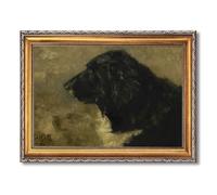 Vintage Framed Black Dog Portrait Canvas Print Art Rustic Wall Art Painting Pictures Wall Decor Art Print Elegant Home Decor Decoration for Living Room Office Dorm Room (Retro Framed,12L x16W)
