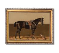 Vintage Framed Black Horse and Dog Poster Canvas Print Art Farmhouse Wall Art Painting Pictures Elegant Wall Decor Art Print for Living Room Home Decor Office Bar (Retro Framed,24L x36W)