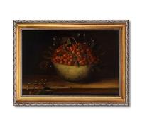 Vintage Framed Bowl of Strawberries Poster Canvas Print Art Rustic Still Life Painting Cute Wall Art Pictures Wall Decor Art Print for Kitchen Farmhouse Home Decor Dorm Room (Retro Framed,16L x24W)