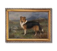 Vintage Framed Collie Dog Canvas Print Art Rustic Wall Art Painting Pictures Elegant Art Print for Living Room Home Decor Wall Decoration for Dorm Room Office (Retro Framed,24L x36W)