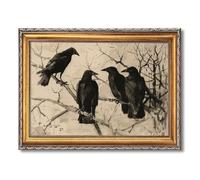 Vintage Framed Crow on Branch Canvas Print Art Gothic Wall Art Painting Pictures Wall Decor Trendy Exquisite Home Decor Decoration for Living Room Dorm Room Art Print (Retro Framed,16L x24W)