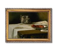 Vintage Framed Dog and Apples Still Life Poster Canvas Print Art Rustic Painting Pictures Quirky Funny Wall Art for Living Room Home Decor Wall Decoration (Retro Framed,12L x16W)