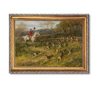Vintage Framed Fox Hunting Scene Canvas Print Art Rustic Wall Art Painting Pictures Elegant Home Decor Wall Decoration for Living Room Office Art Print Pictures Wall Decor (Retro Framed,16L x24W)