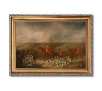 Vintage Framed Fox Hunting Scene Poster Canvas Print Art Rustic Wall Art Painting Pictures Wall Decor Elegant Home Decor Decoration for Living Room Office Apartment (Retro Framed,16L x24W)