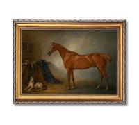 Vintage Framed Horse and Dog Portrait Canvas Print Art Rustic Wall Art Painting Pictures Art Print Elegant Home Decor Wall Decoration for Living Room Bedroom Office (Retro Framed,16L x24W)