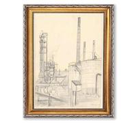 Vintage Framed Industrial Landscape Wall Art Canvas Print Oil Paintings Reproduction World Classics Retro Artwork Poster Wall Decor for Office or Living Room (Retro Framed,12L X16W)