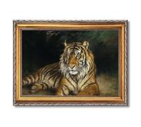 Vintage Framed Majestic Tiger Portrait Canvas Print Art Rustic Wall Art Painting Pictures Stunning Wall Decor for Living Room Bedroom Home Decoration Art Print (Retro Framed,16L x24W)
