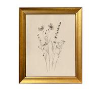 Vintage Framed Minimalist Botanical Line Wall Art Canvas Print Wildflower Sketch Painting Neutral Floral Nursery Artwork Cottage Core Decor