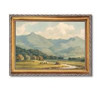 Vintage Framed Mountain Landscape Canvas Print Art Rustic Wall Art Painting Pictures Stunning Nature Art Print for Living Room Home Decor Farmhouse Wall Decoration Office (Retro Framed,24L x36W)