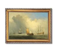 Vintage Framed Sailing Ships Canvas Print Art Rustic Wall Art Painting Pictures Elegant Seascape Art Print for Living Room Bedroom Wall Decor Home Decor Decoration (Retro Framed,16L x24W)