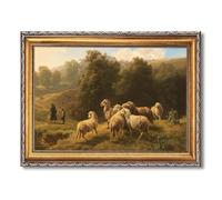 Vintage Framed Sheep Herding Poster Canvas Print Art Rustic Wall Art Painting Pictures Elegant Home Decor Wall Decoration for Living Room Bedroom Dorm Room Office (Retro Framed,12L x16W)