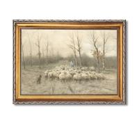 Vintage Framed Sheep Herding Poster Canvas Print Art Rustic Wall Art Painting Pictures Trendy Wall Decor Art Print for Living Room Bedroom Home Decor Apartment Decoration (Retro Framed,16L x24W)