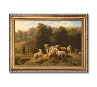Vintage Framed Sheep Herding Poster Canvas Print ArtRustic Wall Art Painting PicturesHome DecorWhimsical Art Print for Living Room DecorationWall DecorBedroom Office (Retro Framed,24L x36W)