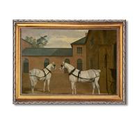 Vintage Framed Two White Horses Poster Canvas Print Art Farmhouse Painting Pictures Elegant Wall Decor Art Print for Living Room Bedroom Home Decor Wall Decoration Office (Retro Framed,16L x24W)