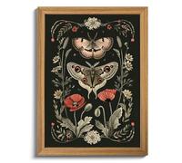 Vintage Framed Wall Art - 3D Textured Classical Style Moth Pictures Wall Decor - Hand Drawn Flowers Nature Art Painting for Living Room Bedroom Home Decor 8x10in