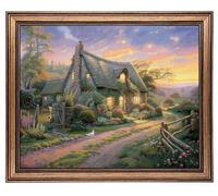 Vintage Framed Wall Art Country Cottage Painting Canvas Print Antique Gold Framed Wall Art Picture Wall Decor for Bedroom kitchen Living Room (cottage at dusk, 10L" x 8W")