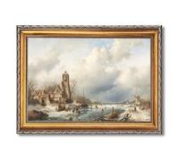 Vintage Framed Winter Village Canvas Print Art Rustic Christmas Poster Painting Pictures Elegant Wall Art Home Decor Decoration Wall Decoration Living Room Bedroom Office (Retro Framed,24L x36W)