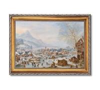 Vintage Framed Winter Village Scene Poster Canvas Print Art Rustic Wall Art PaintingExquisite Pictures Wall Decor Home Decor for Living RoomBedroom Dorm Room Art Print (Retro Framed,24L x36W)