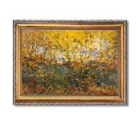 Vintage Framed Yellow Autumn Forest Canvas Print Art Rustic Wall Art Painting Pictures Wall Decor Stunning Art Print for Living Room Bedroom Office Decoration (Retro Framed,12L x16W)