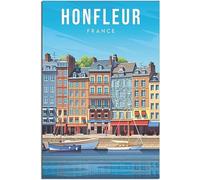 Vintage France Honfleur Town House Boat Travel Poster Art Print Retro Wall Art Canvas Poster Room Decor Home Decor Unframed 60x90cm