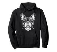 Vintage French Bulldog Illustration White and Black Line Art Pullover Hoodie